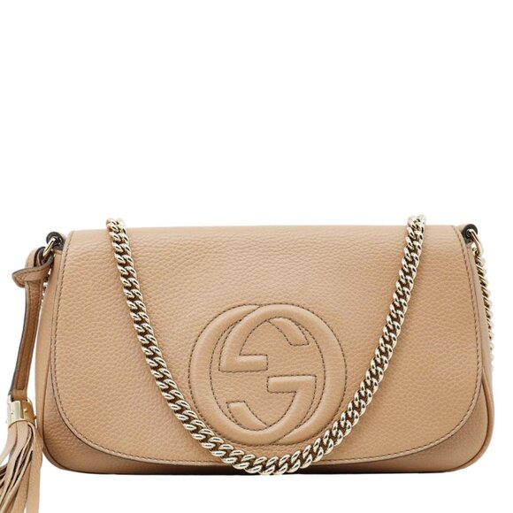 Gucci  Soho Flap Leather Chain Crossbody Bag Beige 536224 - Picture 1 of 14
